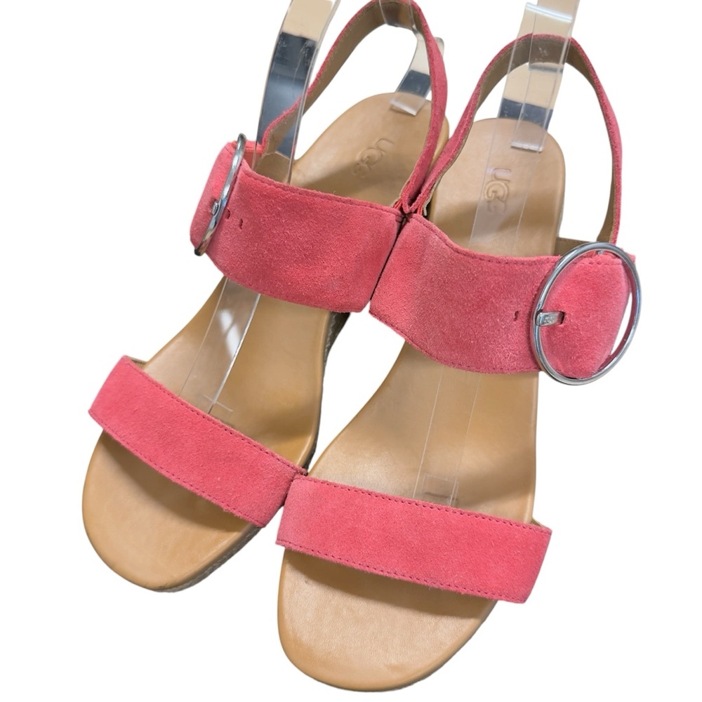 UGG April Suede Espadrille Platform Sandals Strawberry Sorbet Pink Size 9.5